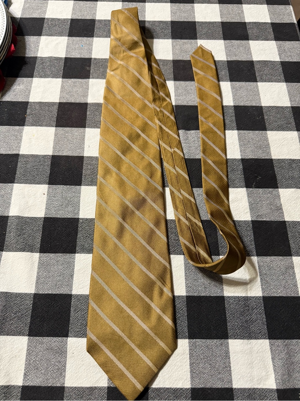 Donna Karan Mustard Gold Striped Silk Tie